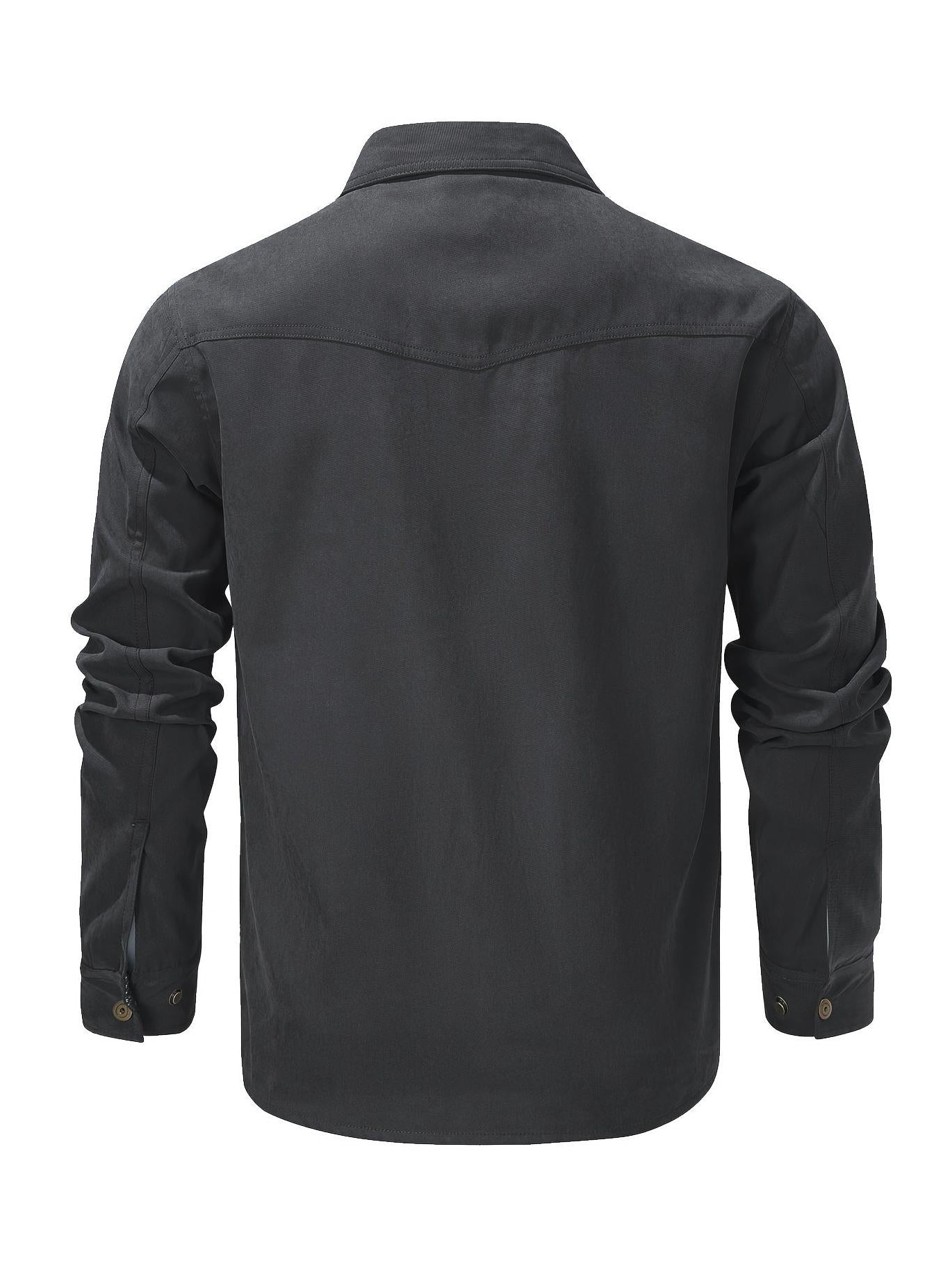 Casual Men's Fashion Solid-Color Plaid Cargo Jacket