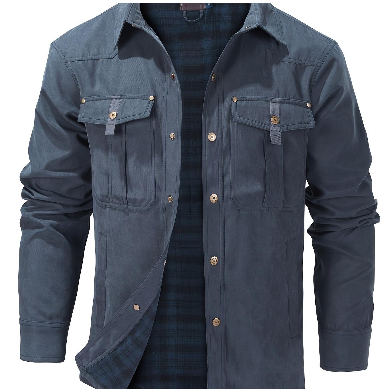 Casual Men's Fashion Solid-Color Plaid Cargo Jacket