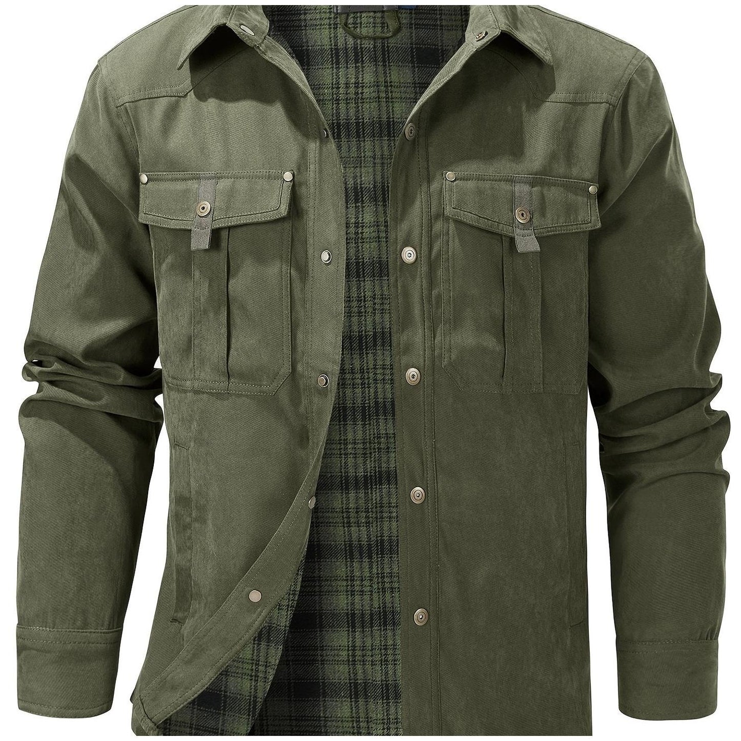 Casual Men's Fashion Solid-Color Plaid Cargo Jacket