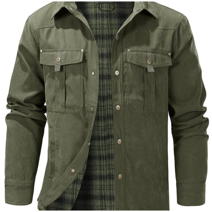 Casual Men's Fashion Solid-Color Plaid Cargo Jacket