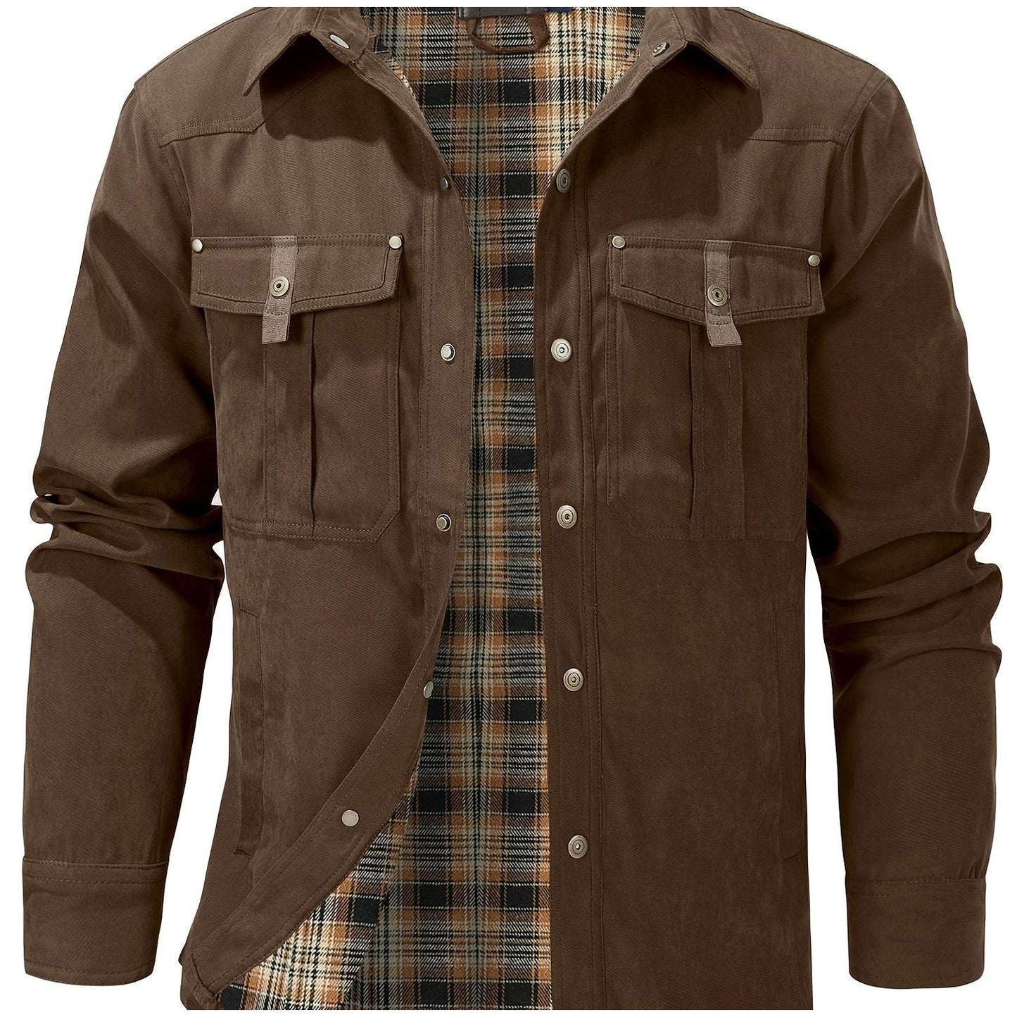 Casual Men's Fashion Solid-Color Plaid Cargo Jacket