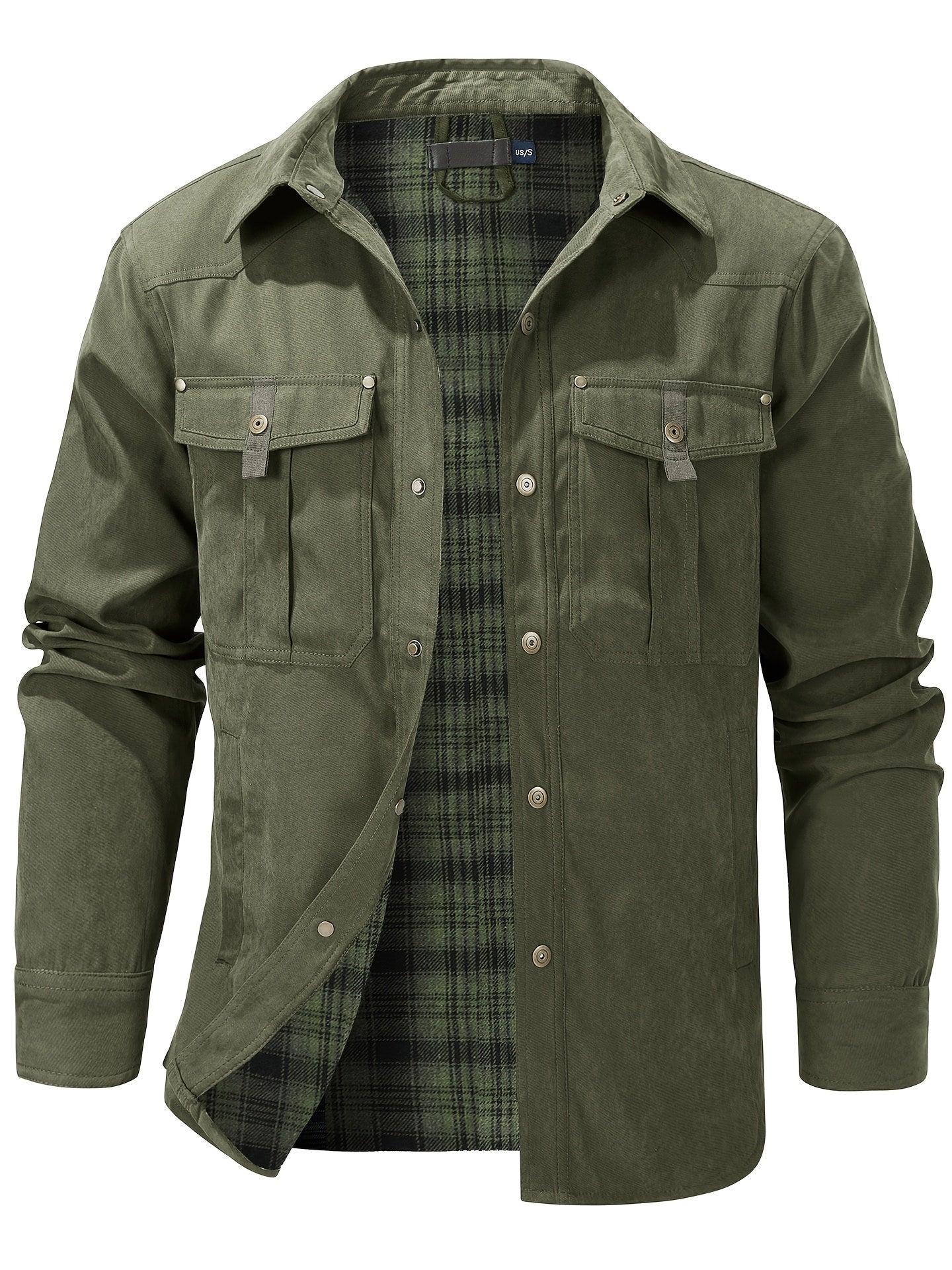 Casual Men's Fashion Solid-Color Plaid Cargo Jacket
