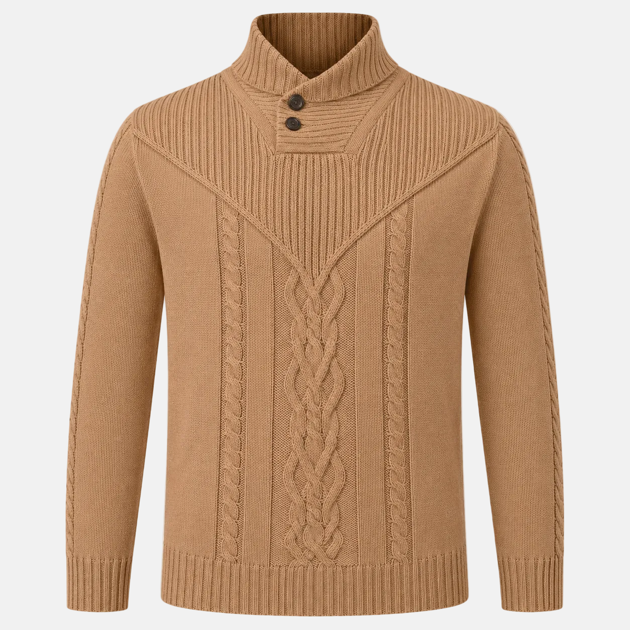 Shawl Collar Cable Knit Sweater