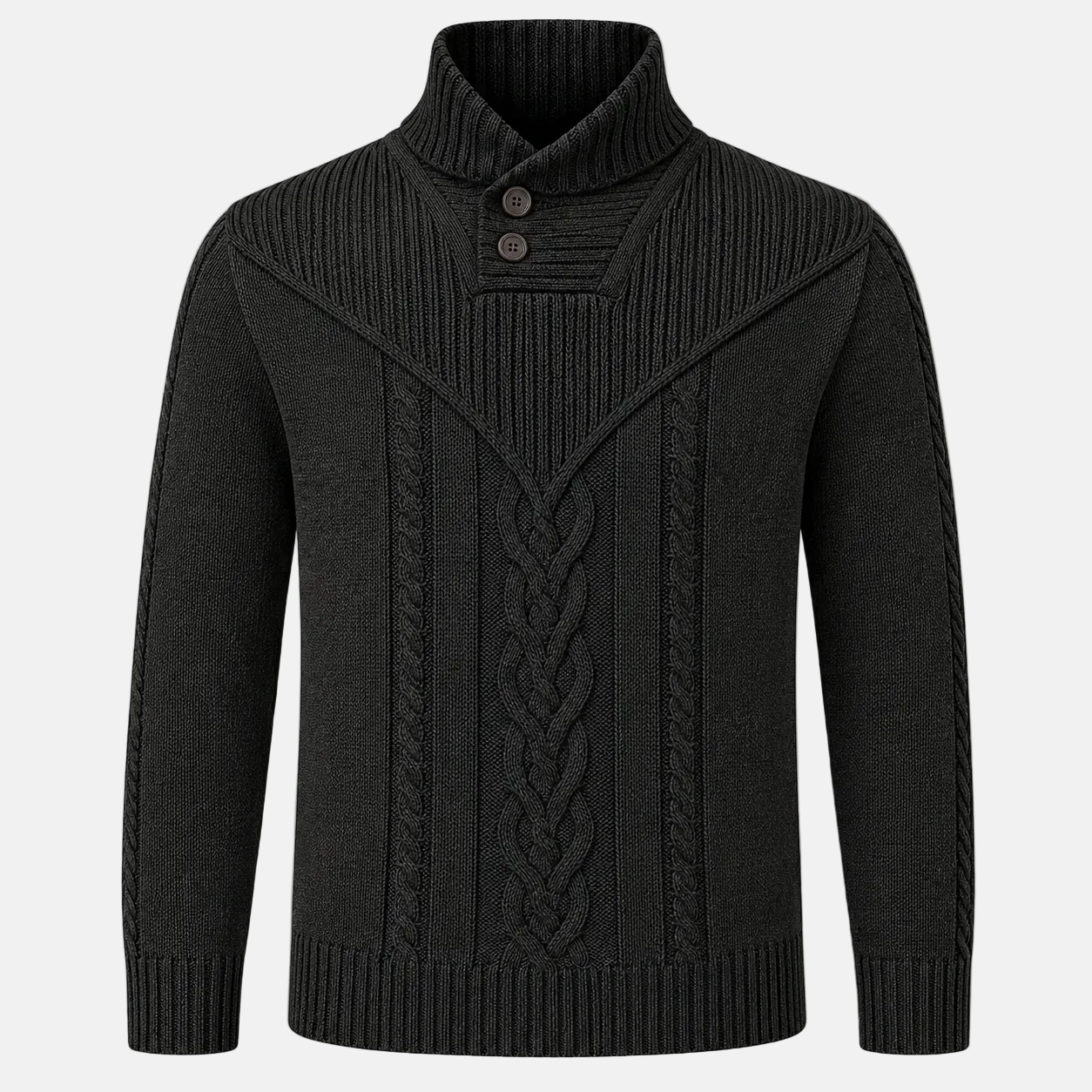 Shawl Collar Cable Knit Sweater