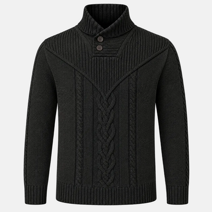 Shawl Collar Cable Knit Sweater