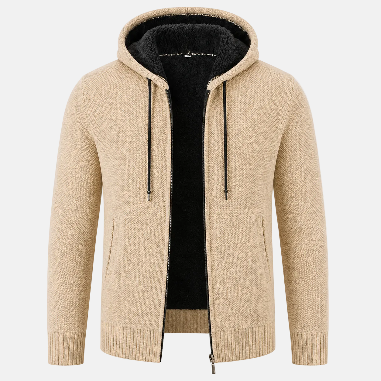 Fleece-Lined Knit Hoodie