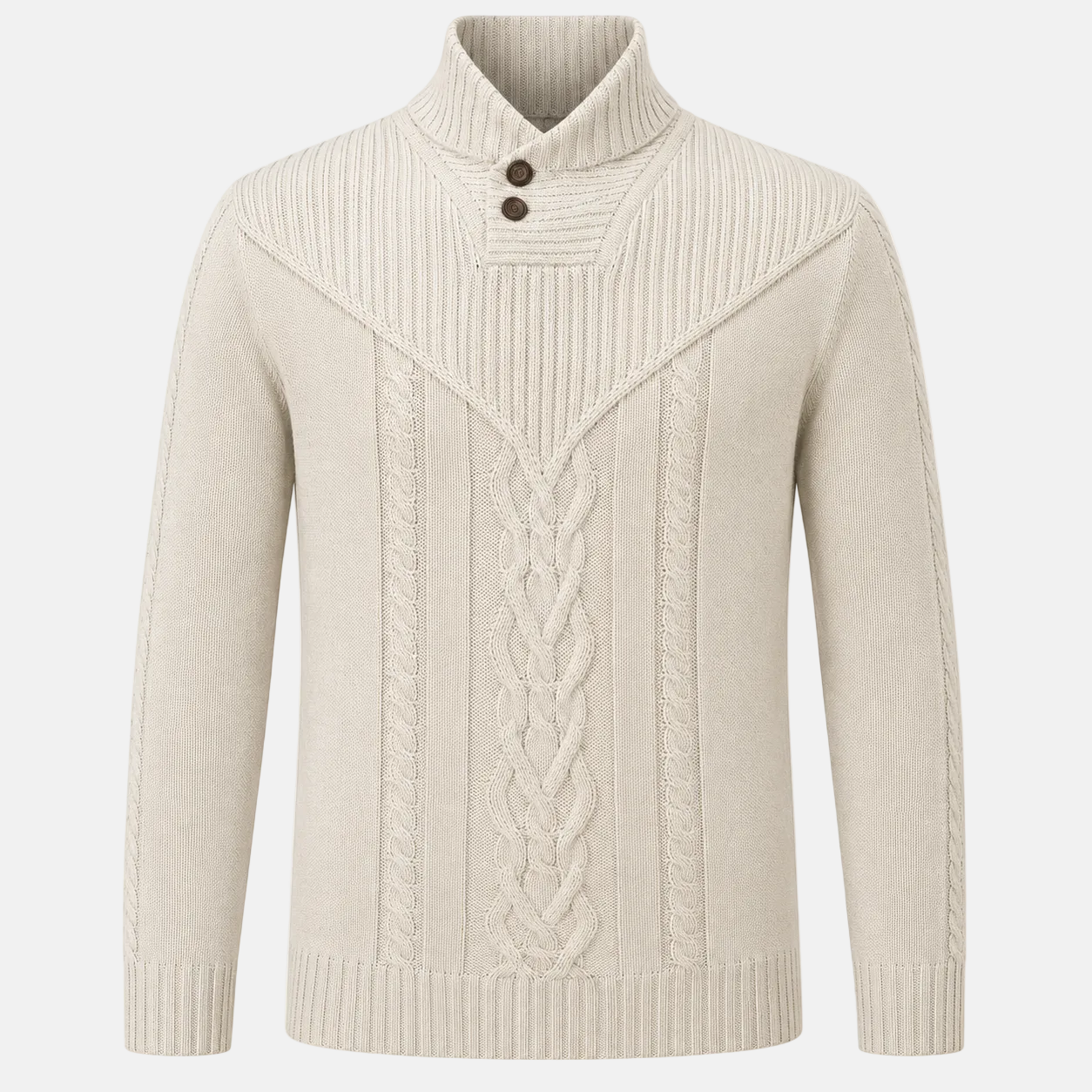Shawl Collar Cable Knit Sweater