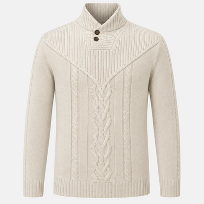Shawl Collar Cable Knit Sweater
