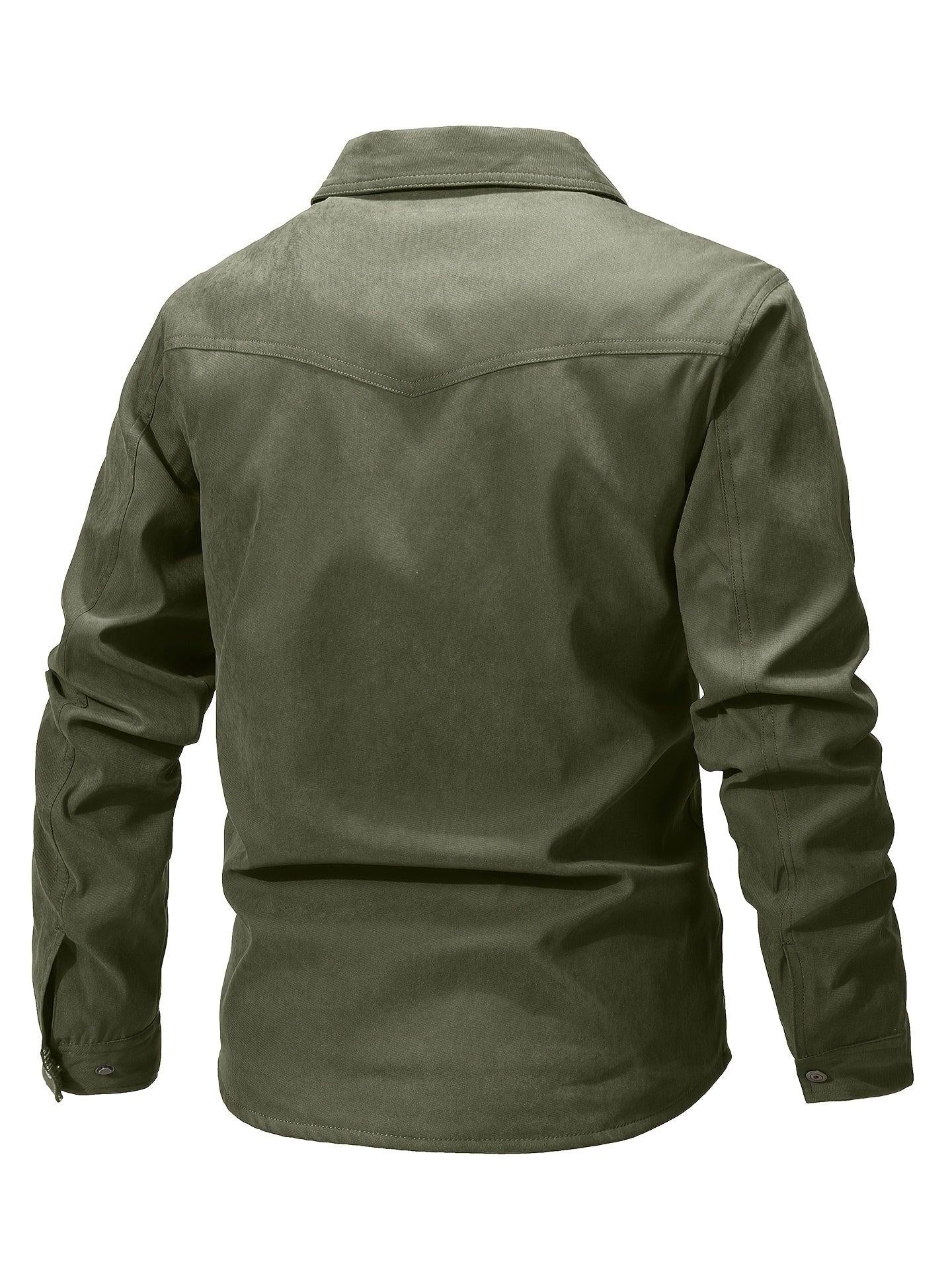 Casual Men's Fashion Solid-Color Plaid Cargo Jacket