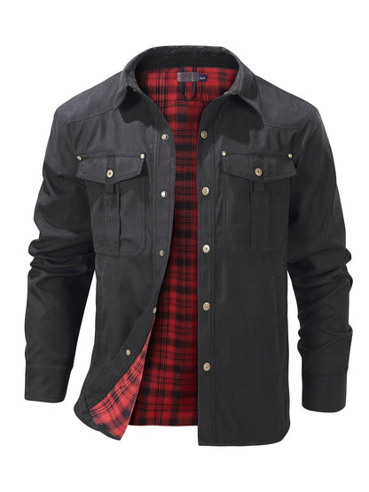 Casual Men's Fashion Solid-Color Plaid Cargo Jacket