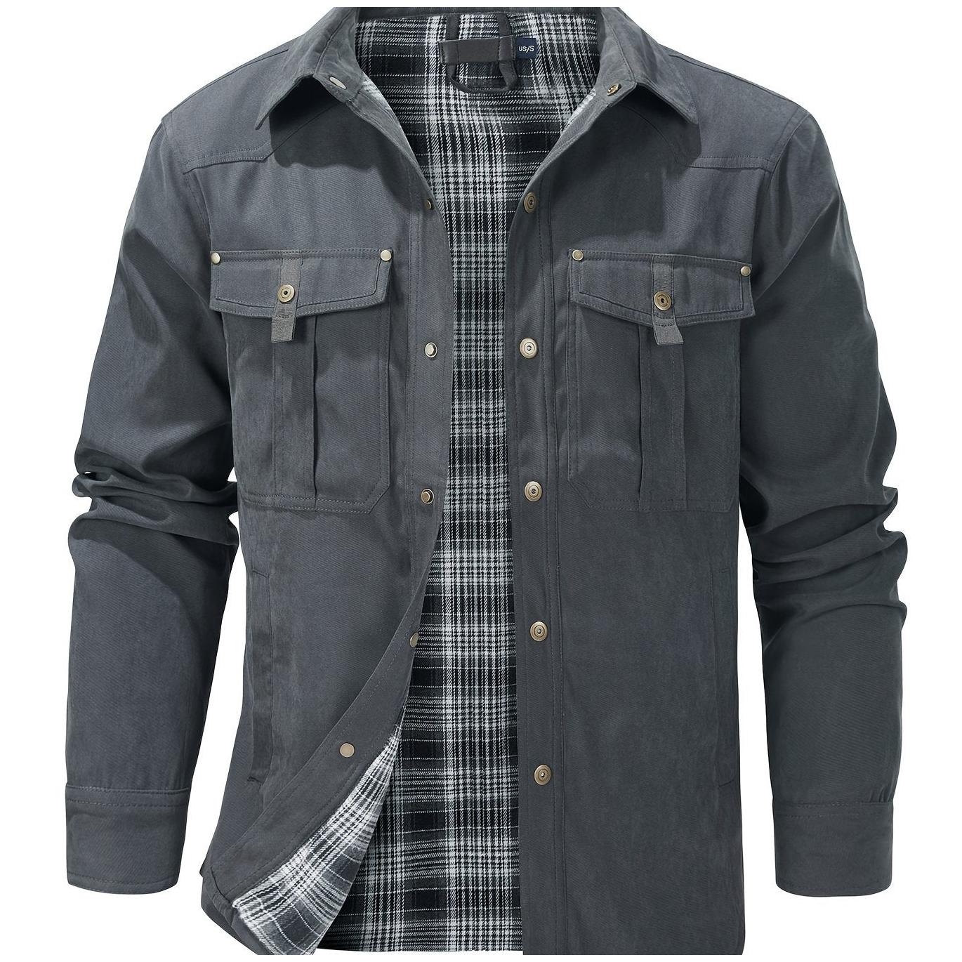 Casual Men's Fashion Solid-Color Plaid Cargo Jacket