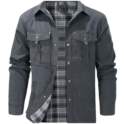 Casual Men's Fashion Solid-Color Plaid Cargo Jacket