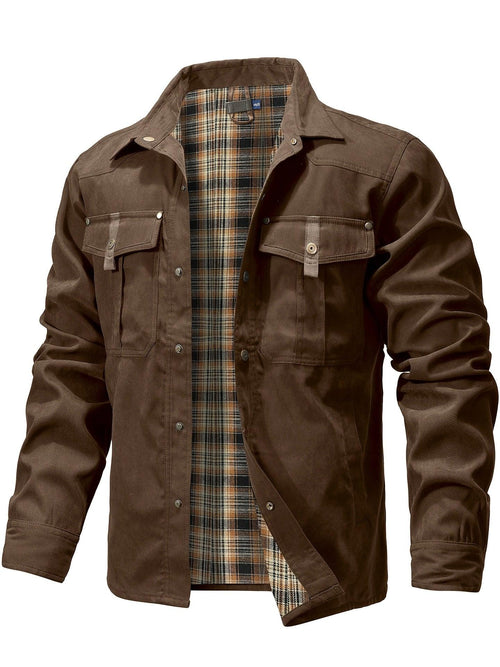 Casual Men's Fashion Solid-Color Plaid Cargo Jacket