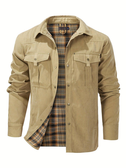 Casual Men's Fashion Solid-Color Plaid Cargo Jacket