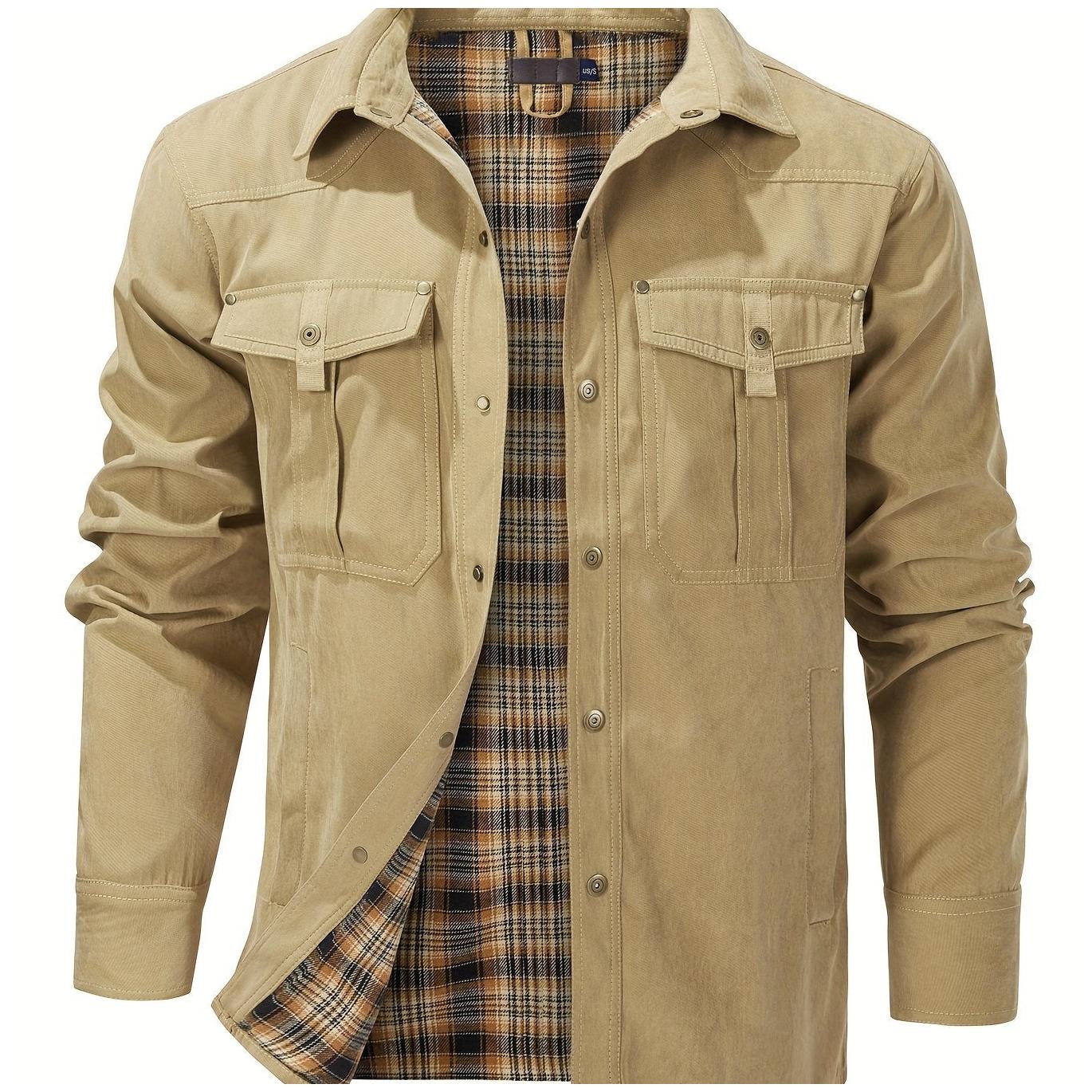 Casual Men's Fashion Solid-Color Plaid Cargo Jacket