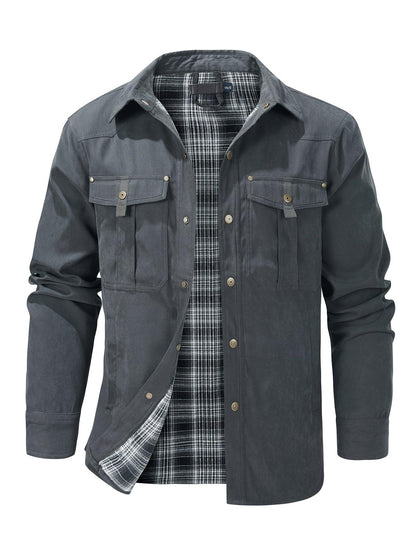 Casual Men's Fashion Solid-Color Plaid Cargo Jacket