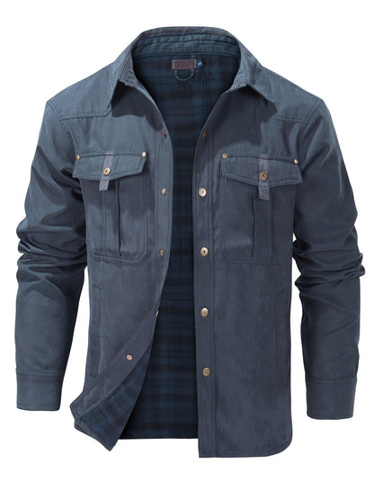 Casual Men's Fashion Solid-Color Plaid Cargo Jacket