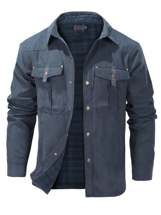 Casual Men's Fashion Solid-Color Plaid Cargo Jacket