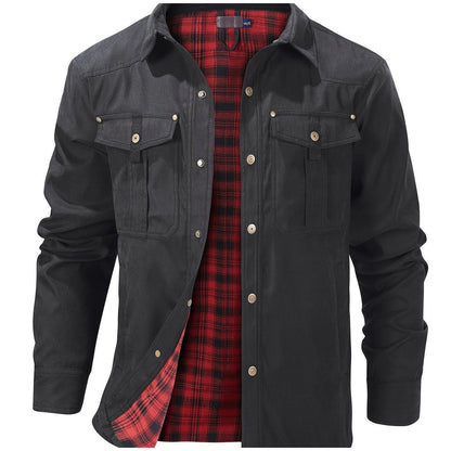 Casual Men's Fashion Solid-Color Plaid Cargo Jacket